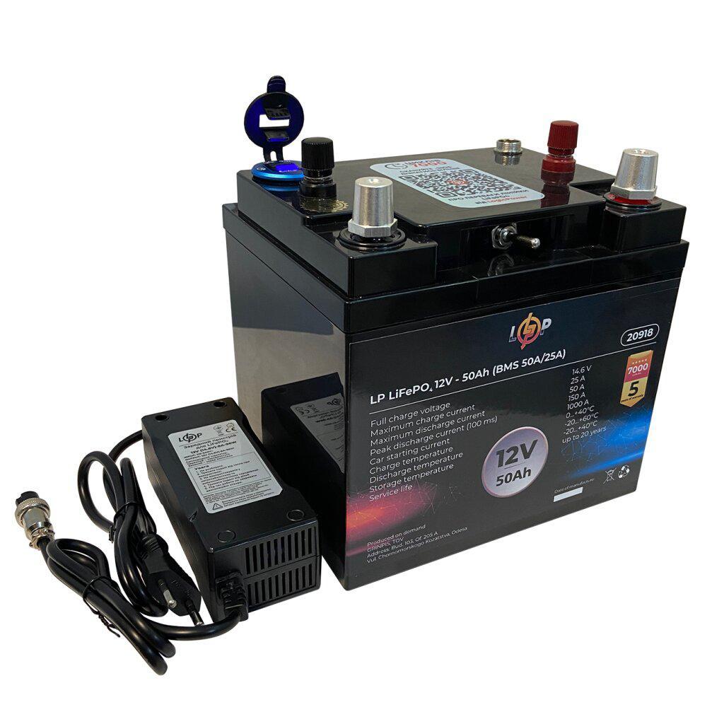 Акумулятор LP LiFePO4 12V-50Ah (BMS 50A/25А) універсальний пусковий із зарядним пристроєм