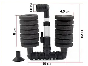 Фільтр аерліфтний, AQUAXER Filter Airlifting Double. Внутрішній поролоновий фільтр для акваріумів., фото 4
