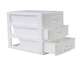 Комод пластиковий МІНІ, 3 шухляди ротанг БІЛИЙ