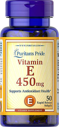 Вітамін Е Puritan's Pride Supports Antioxidant Health Vitamin E 450 мг 50 капс., фото 1