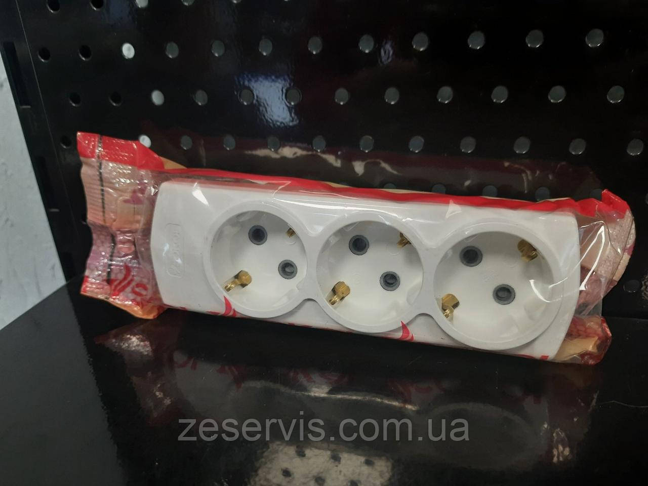 Колодка 3 гнізда із заземленням, біла, Sokol, фото 1