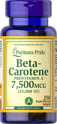 Вітамін А (бета-каротин) Puritan's Pride Beta-Carotene Provitamin A 7500 мкг (25,000 IU) 100 капс., фото 2