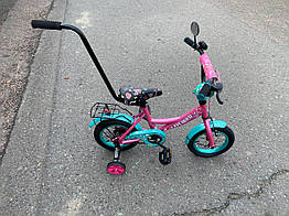 Дитячий двоколісний велосипед 12" від 2років, EXPLORER T-21212 рожевий з батьківською ручкою