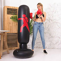 Надувна груша для боксу, спортивна боксерська груша на підставці 160 см Чорна