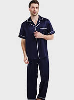 Мужская пижама атласная шелковая синяя с коротким рукавом (размер S - XXXL 42-56) S