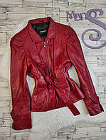 Жіноча шкіряна куртка Franco di Marco натуральна шкіра з поясом червоного кольору Розмір 44 S