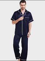 Мужская пижама атласная шелковая синяя с коротким рукавом (размер S - XXXL 42-56) M