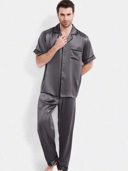 Чоловіча піжама атласна шовкова сіра з коротким рукавом (размер S - XXXL 42-56)