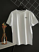 Мужская футболка Under Armour белая летняя хлопковая , Спортивная футболка Андер Армор белая стрейч-коттон
