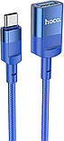 USB OTG Подовжувач Hoco U107 Type-C male to USB female USB3.0 1.2m  Blue, фото 4