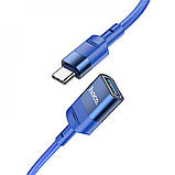 USB OTG Подовжувач Hoco U107 Type-C male to USB female USB3.0 1.2m  Blue, фото 2