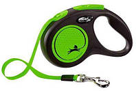 Поводок рулетка Flexi New Neon M, для собак весом до 25 кг, лента 5 метров, цвет зелёный