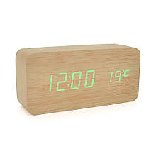 Електронний годинник VST-862 Wooden (Yellow), з датчиком температури, будильник, живлення від кабелю USB,