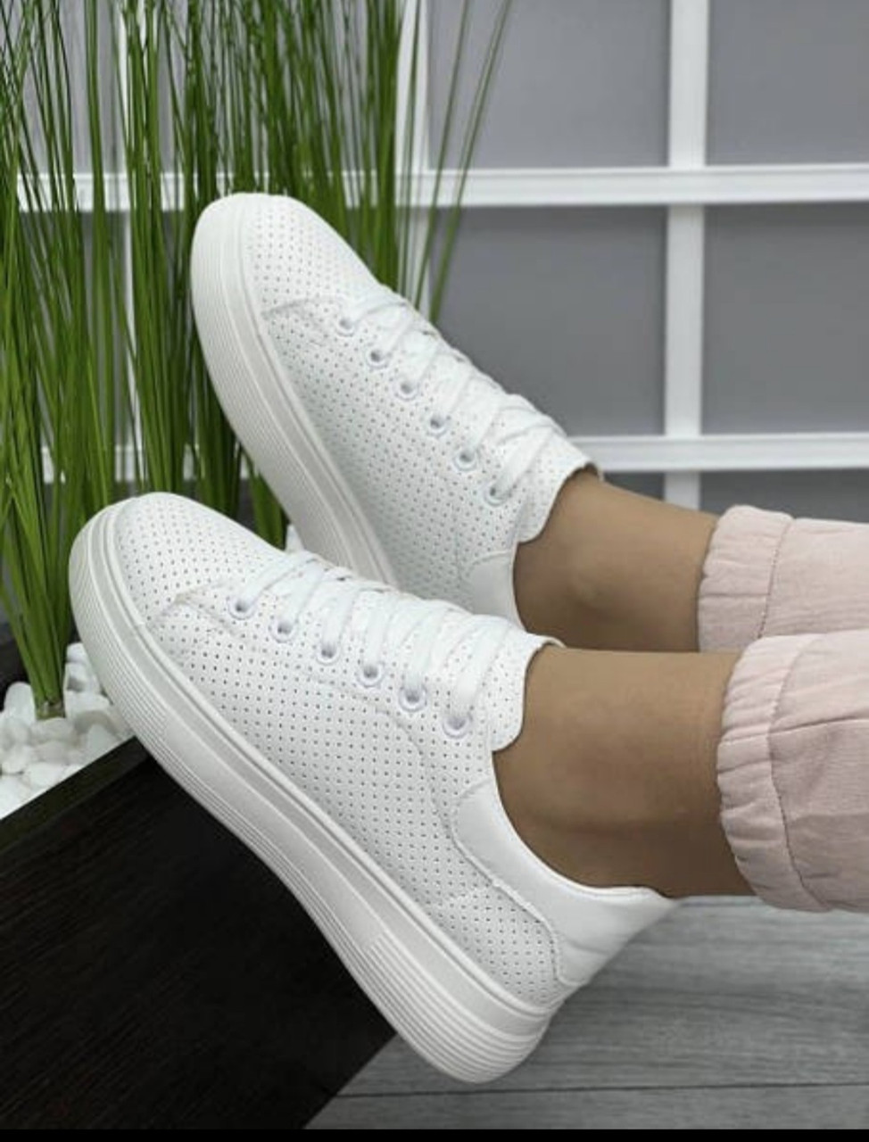 Кросівки білі жіночі сліпони еко шкіряні, фото 1