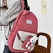 Рюкзак у корейському стилі з іграшкою зайчик водонепроникний унісекс для ноутбука навчання, фото 4