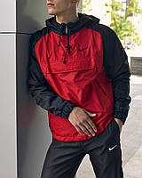 Анорак мужской осенний весенний ветровка Nike красный/черный