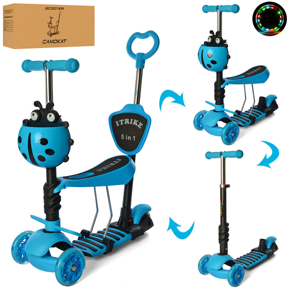 Самокат Дитячий mebelime MAXI iTrike JR3-026-BL з батьківською ручкою, фото 1