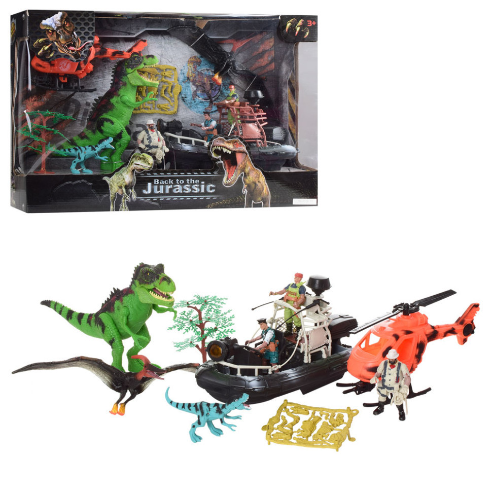 Набіір рятувальникіів F124-74 вертолііт, джип, мотоцикл, динозавр, фіігурки, фото 1