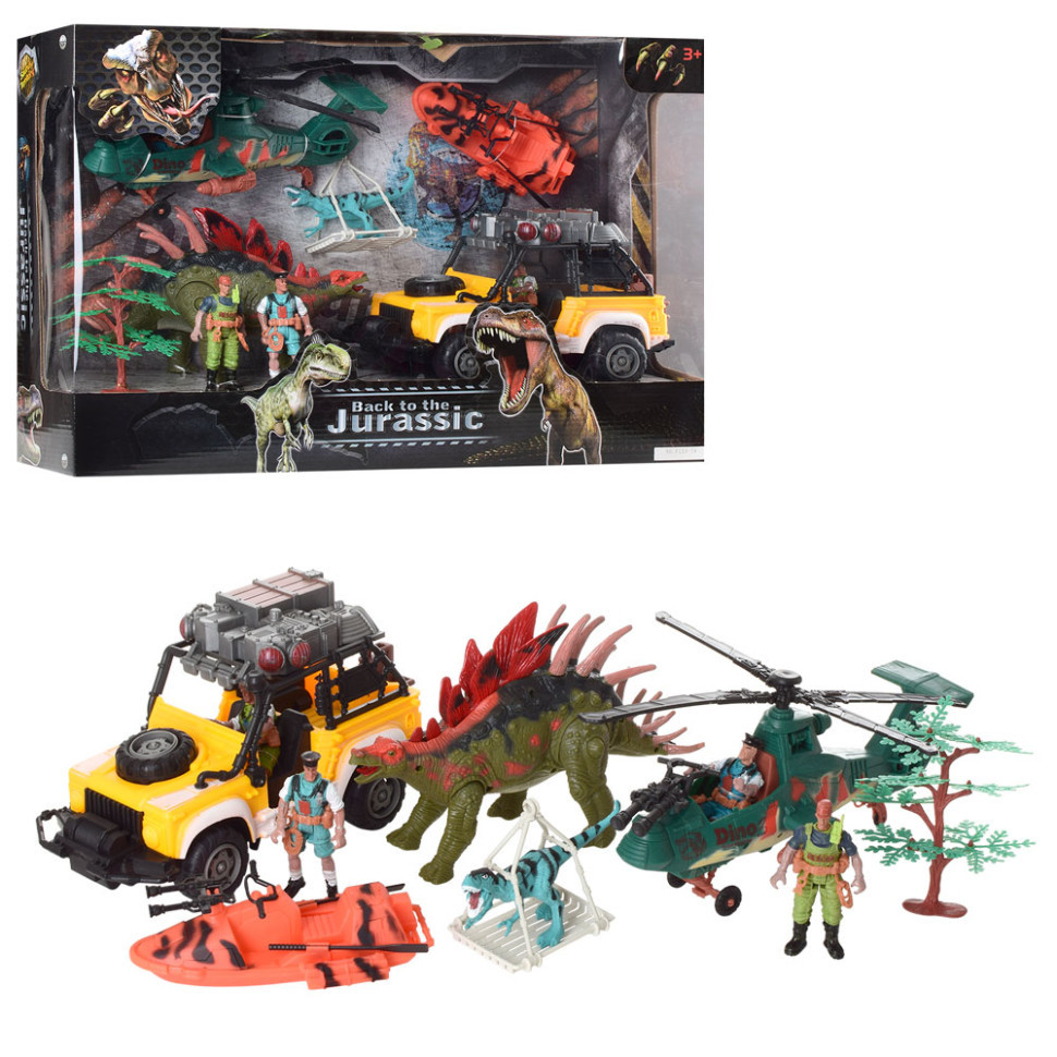 Набіір рятувальникіів F124-79 вертолііт, джип, човен динозавр, фіігурки, фото 1