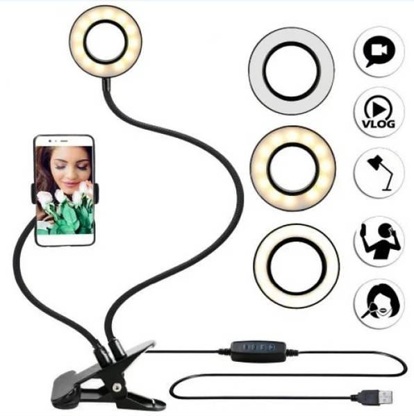 Кільцева лампа блогер на прищіпки з тримачем для телефону Professional Live Stream Lamp (Mini)
