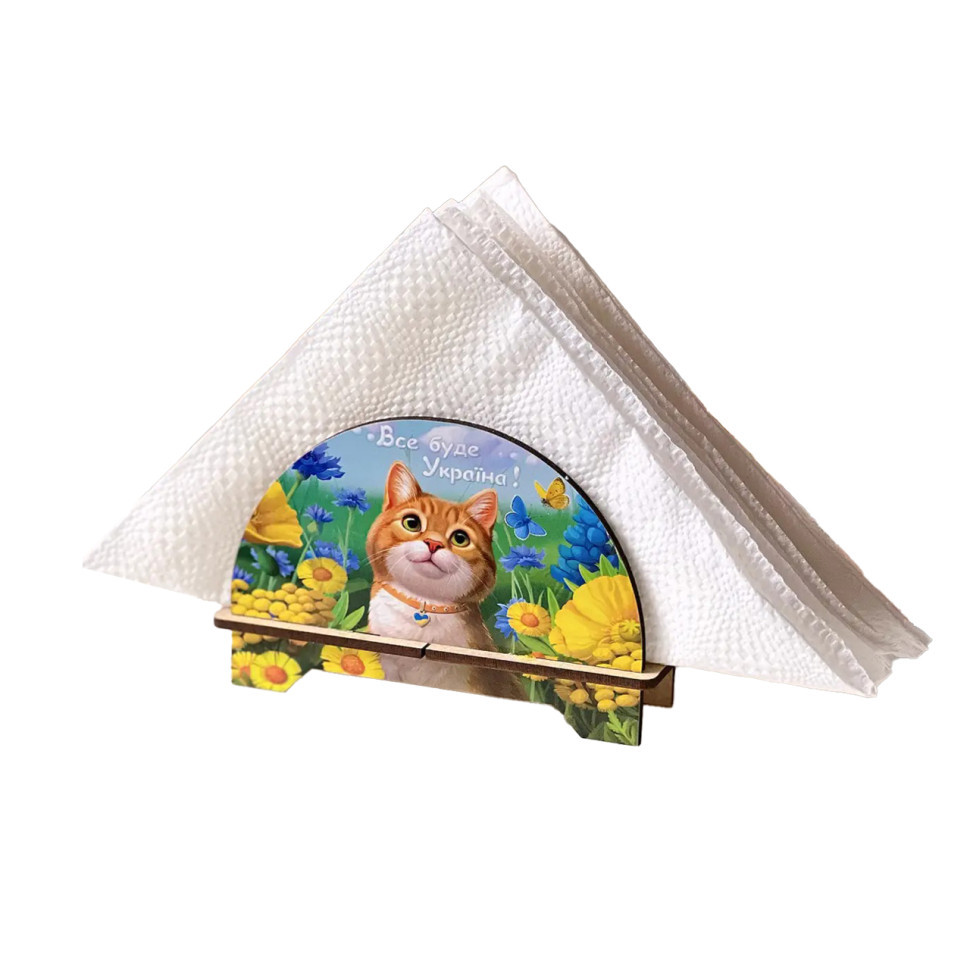 Дерев'яна серветниця "Рудий котик" Ubumblebees (ПСФ153) PSF153 декоративна, фото 1