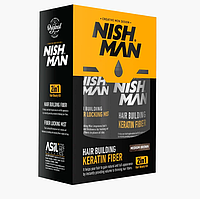 Камуфляж для залысин (пудра 20г + фиксатор 100мл) Nishman Hair Building Keratin Fiber коричневый