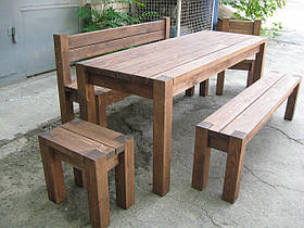 Комплект дерев'яних меблів стіл, лавки, стілець і табурет Альфа