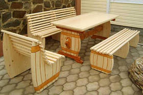 Дерев'яний комплект меблів стіл, лавка та лавки для альтанки, кафе та бару Сім'я 2м