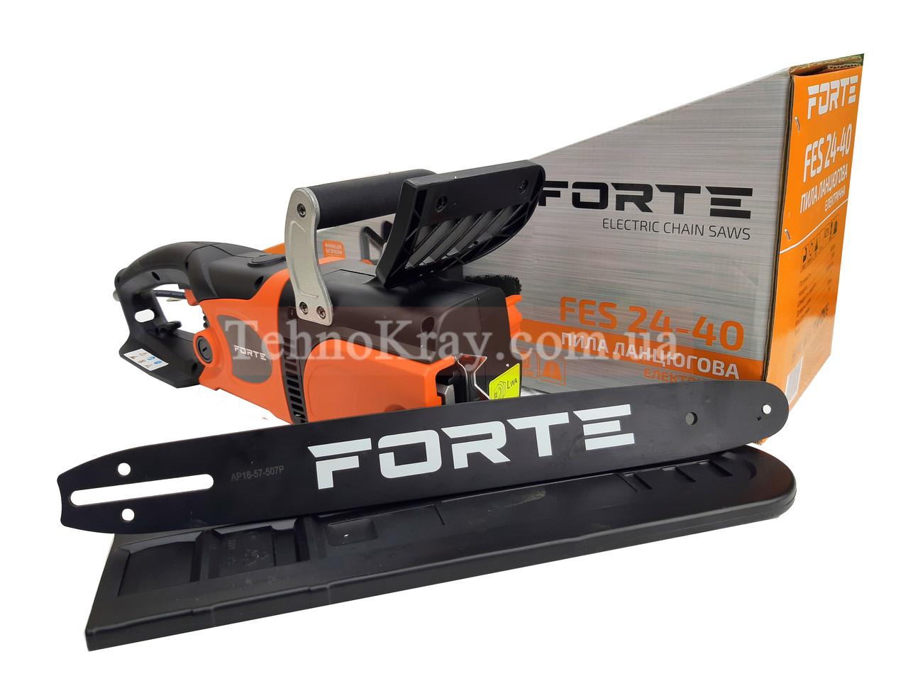 Електропила ланцюгова Forte FES24-40 | Потужність 2,4 кВт | Шина 40 см | Поздовжнє розташування двигуна