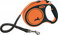 Поводок рулетка Flexi Xtreme S для собак весом до 20 кг,, лента 5 м, цвет чёрный / оранжевый