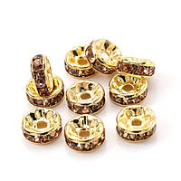 Намистини Finding Розділювачі для намистин ронделі Стрази коричневі Метал золотистий 8 мм х 3.7 мм 1.9 мм