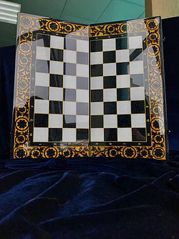 Шахівниця з чорного акрилового каменю,58×28×2см, арт.190624, індивідуальний дизайн для особливих друзів