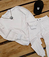 Новый мужской патриотический белый спортивный костюм 3в1, Стильный мужской комплект + кепка тризуб весна лето