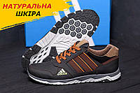 Осенние мужские кожаные кроссовки Adidas Tech Flex (Адидас) черные из натуральной кожи весна осень *902 brown*