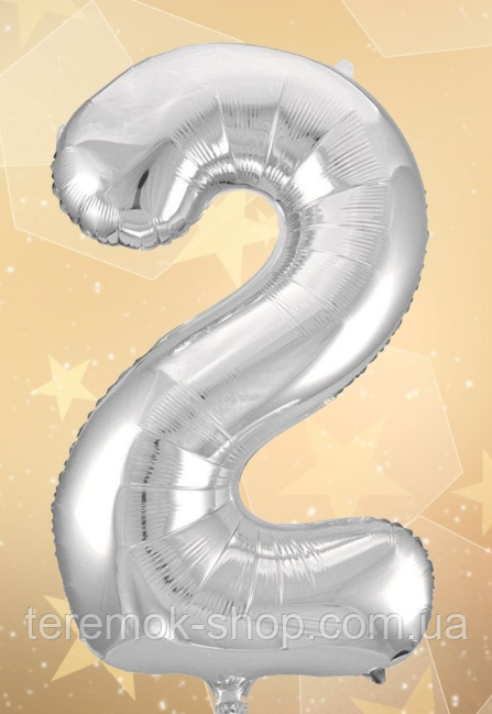 Фольгована цифра 1 срібна, шар-цифра срібло 100 см Китай, фото 1
