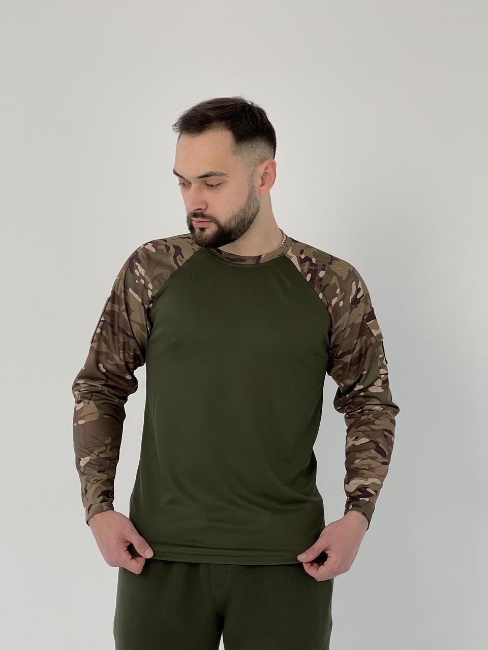 Тактична футболка, лонгслів хакі з камуфляжем 'Forest' / Тактична футболка з довгим рукавом
