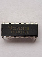 Микросхема Texas Instruments CD4027 DIP16 (аналог К561ТВ1)