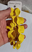 Длинные клипсы серьги сережки (без прокола) металл пр-во Корея желтые листья легкие