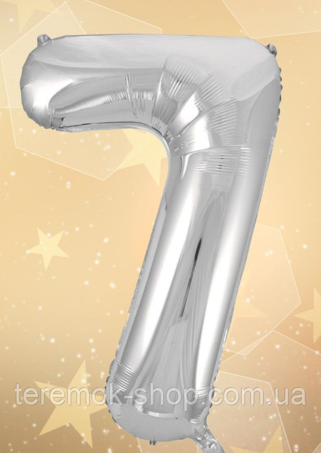 Фольгована цифра 7 срібна, шар-цифра срібло 100 см Китай, фото 1