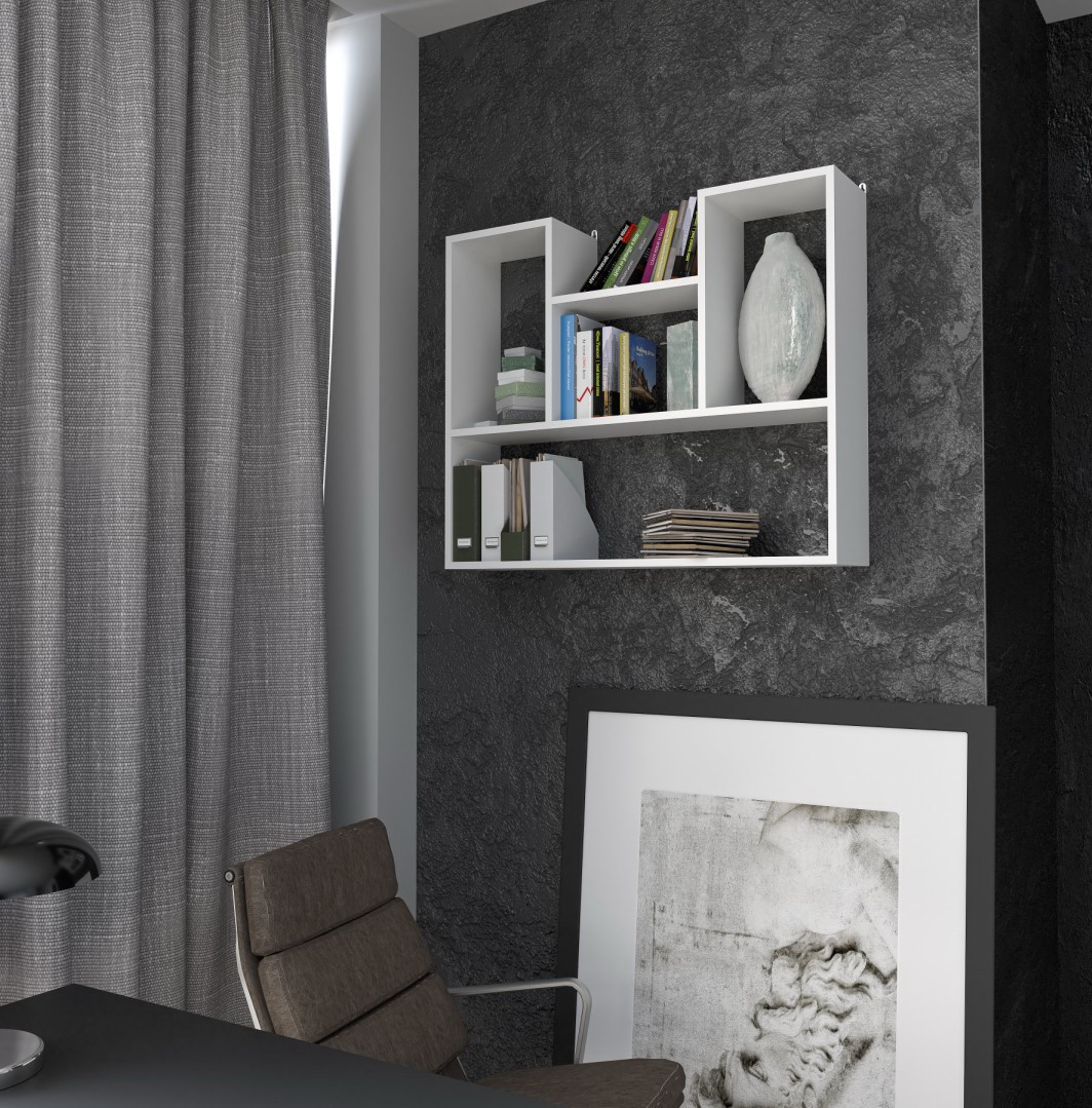 Полиця навісна книжкова відкрита 90 см завширшки Настінна полиця для книг і квітів на 4 комірки з ДСП, фото 1