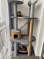 Уютный надежный игровой комплекс когтеточка для кошек, кошки с гамаком, лежанкой