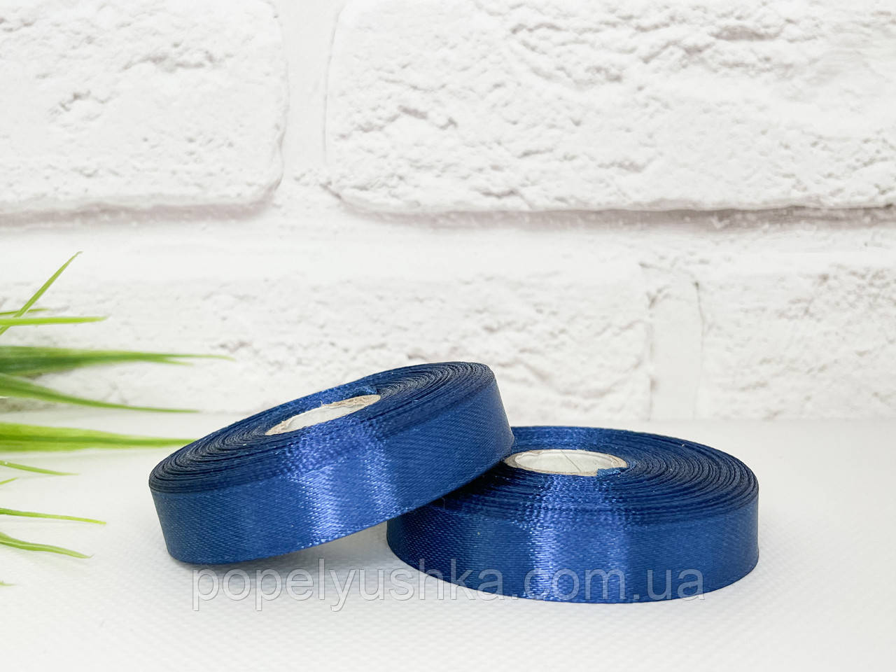 Стрічка атласна 1,2 см темно-синя, фото 1