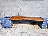 Бетонная скамейка "Лофт" с кашпо крашеная, лавка из бетона