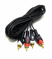 Шнур з'єднання. 2RCA х 2RCA gold, діам.-4х8мм, чорний, 3 м.