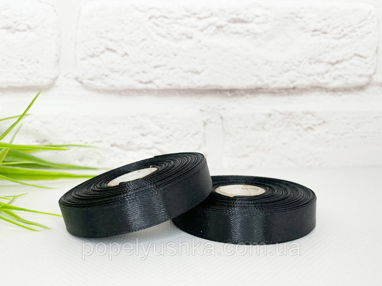 Стрічка атласна 1,2 см чорна, фото 1