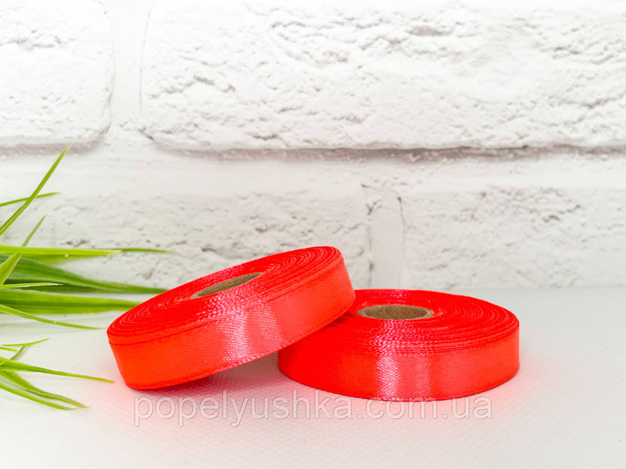 Стрічка атласна 1,2 см помаранчева( неон), фото 1