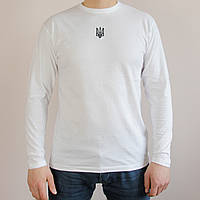 Белая футболка с длинным рукавом, патриотический лонгслив с Гербом (XL), мужской лонг качественный с Тризубом