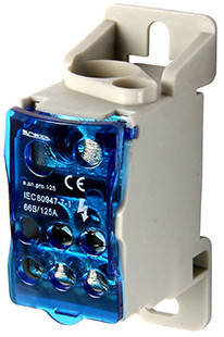 Розподільний блок E.NEXT на DIN-рейку 125А, IP20, 6 виходів, 1x(10-35), фото 1