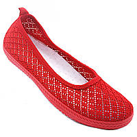 Балетки мягкие текстильная сетка женские красного цвета на красной подошве