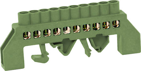 Шина нульова E.NEXT 10 отворів в ізольованому корпусі зелена для DIN-рейки, фото 1